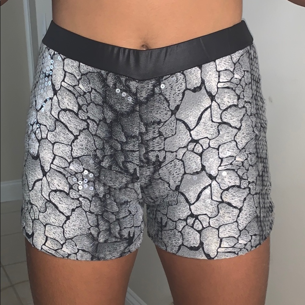 snake print sequin short